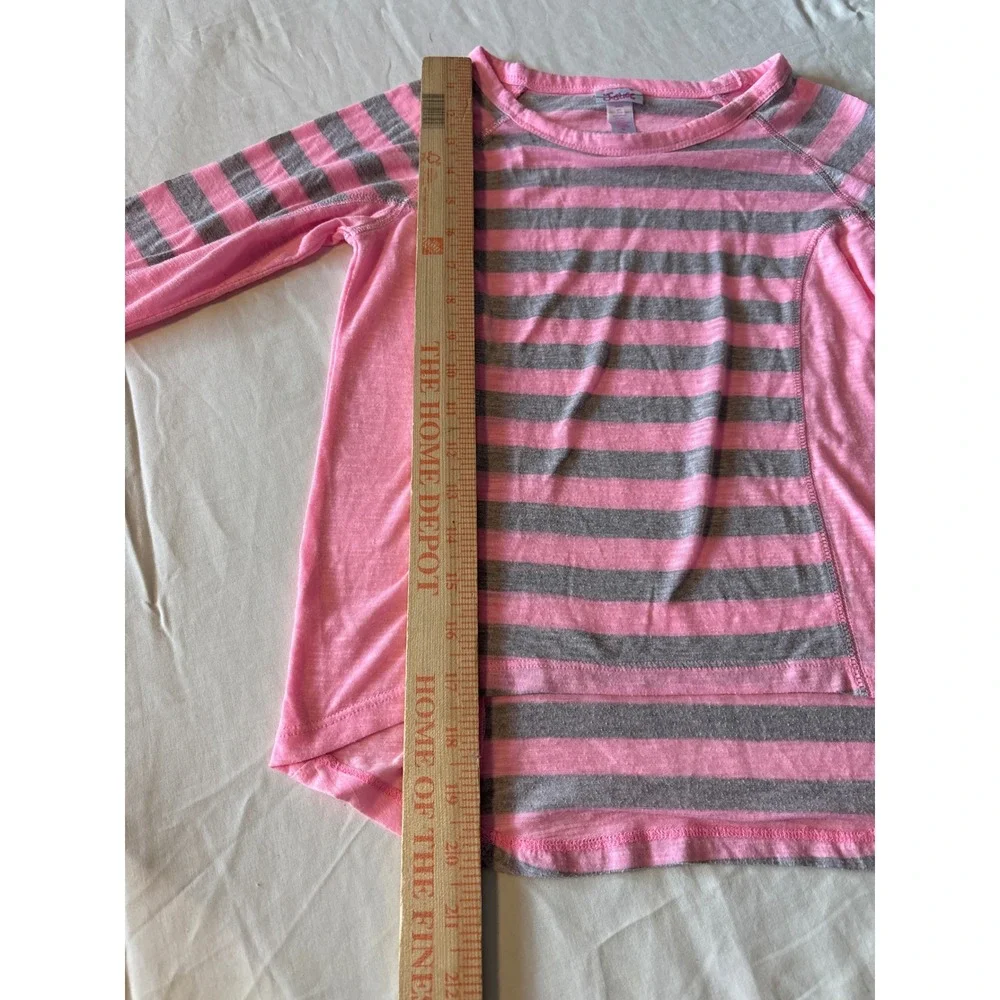Justice Striped Top Girls Size 8 Pink‎ Gray Excellent High-Low Long Sleeve Shirt